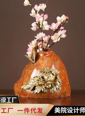彩铜花开富贵花瓶浮雕干花花瓶花器电视柜办公室装饰品摆设礼品