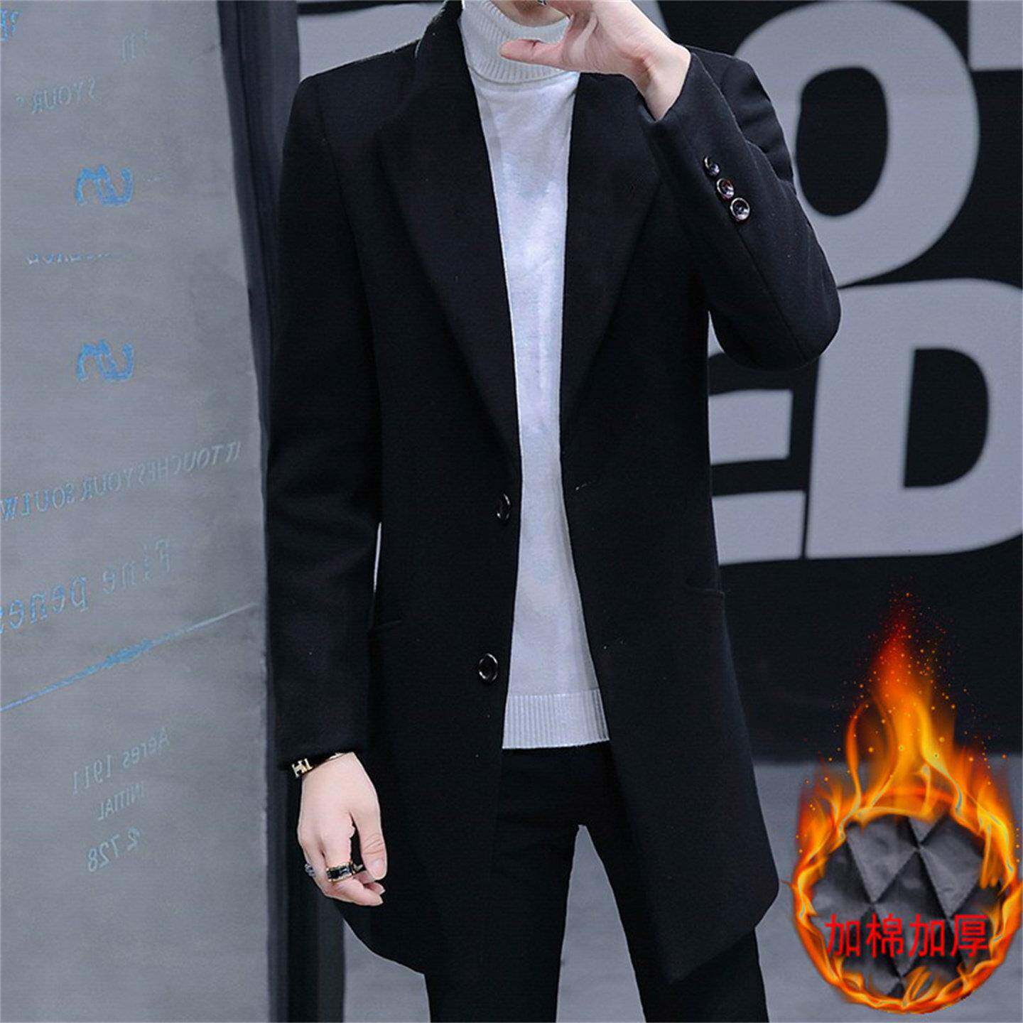 秋季男士加棉加厚冬毛子大衣男中长版MTZ1909修身商务休呢闲衣风