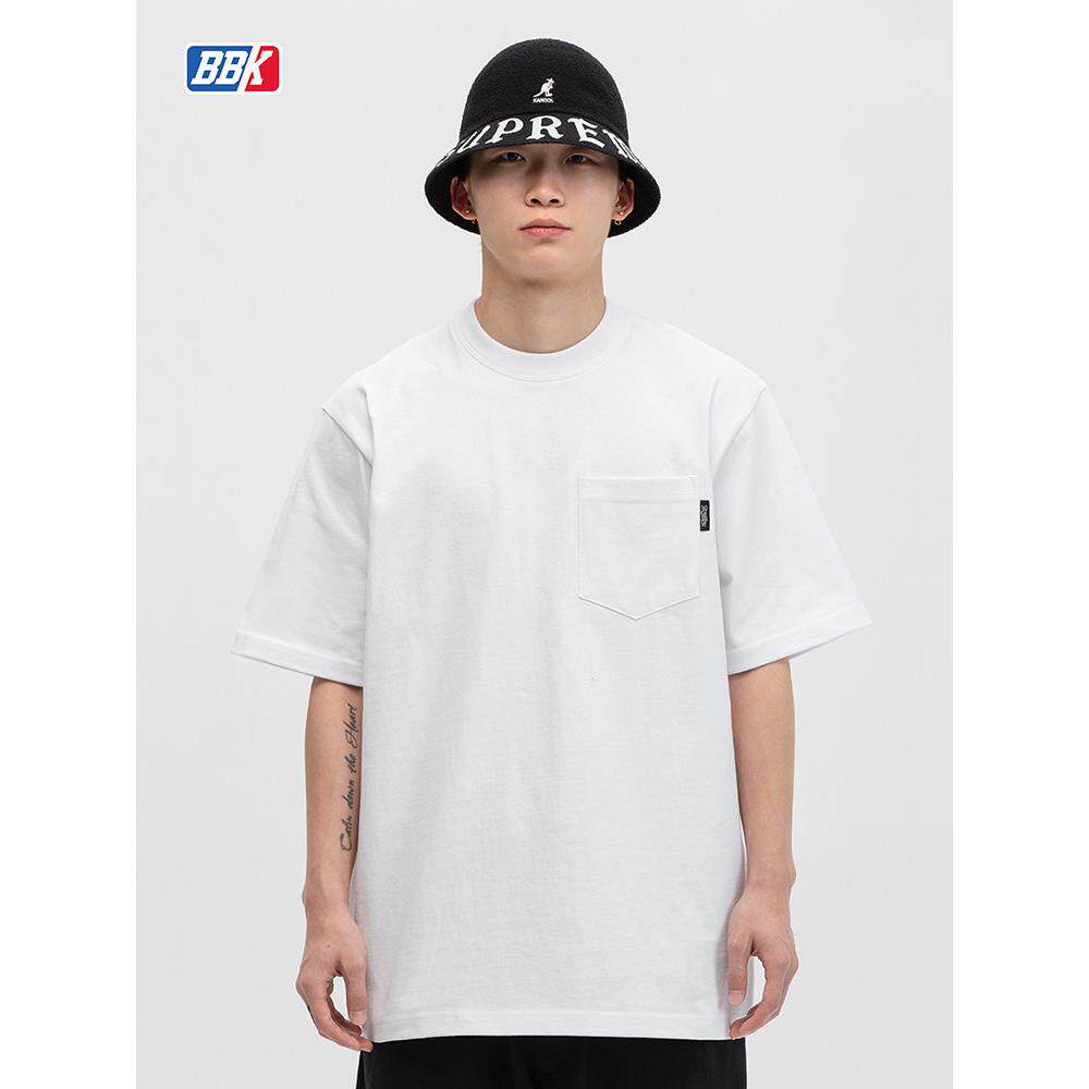 BBK 280g bboy宽松 纯色t恤重磅街舞嘻哈打底 小领口袋短袖滑板
