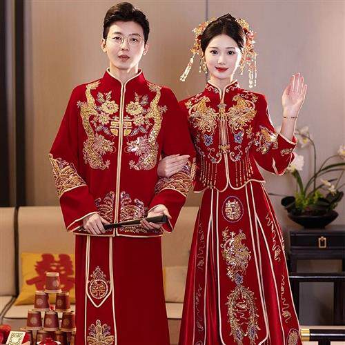 出租高端中式秀禾服婚服2024新款夏季小个子龙凤褂男嫁衣新娘租赁