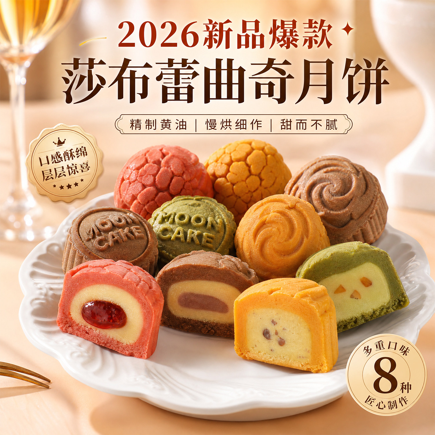 莎布雷脆皮月饼曲奇芝士碧根果咖啡流心糕点月饼礼盒中秋送礼批发