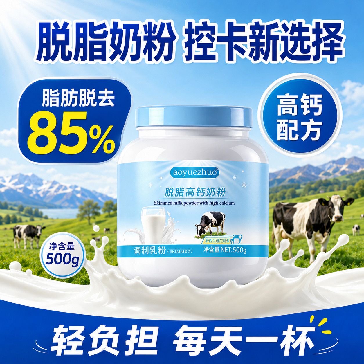奶粉官方正品高钙高蛋白脱脂牛奶粉速溶无蔗糖低脂低卡牛奶早餐