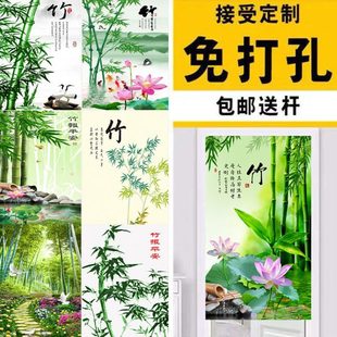 饰半帘 竹竹子平安报布艺布帘帘子厨房隔断帘中国风门帘卧室家用装