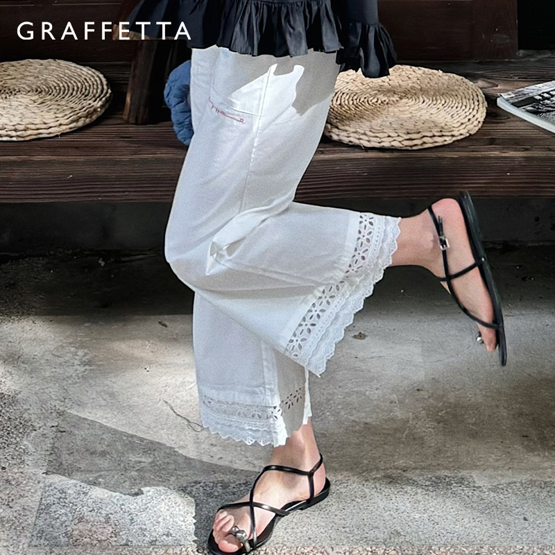 GRAFFETTA大表姐同款经典百搭白色阔腿裤 夏季慵懒休闲直筒显瘦