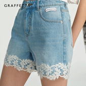 夏季 GRAFFETTA原创设计25春新款 花边牛仔短裤 休闲甜辣高腰显瘦