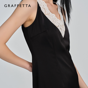 GRAFFETTA原创设计25春新款 蕾丝连衣裙慵懒黑白长裙v领吊带长裙