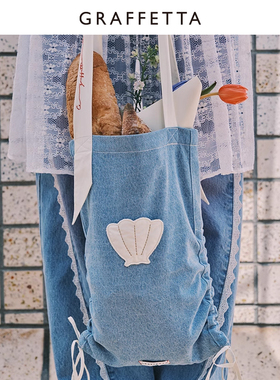 GRAFFETTA 明星同款贝壳贴布绣购物袋百搭牛仔布单肩包 官方正品