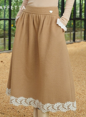 GRAFFETTA原创设计刺绣蕾丝半裙人气秋冬时尚蕾丝毛呢半裙