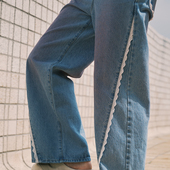 GRAFFETTA 官方正品 明星同款 原创中腰宽松显瘦柔美花边牛仔裤