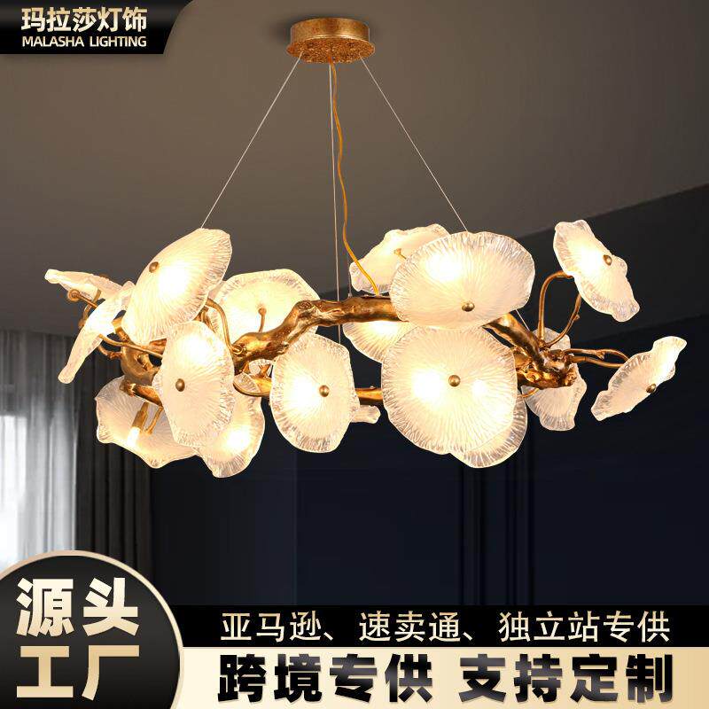 轻奢全铜餐厅枝型吊灯奢华创意别墅餐厅个性手工树枝水晶艺术灯具