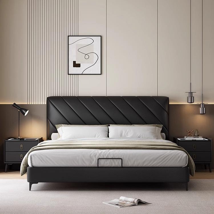 意式极简真皮床现代简约1.8米双人床实木软包罗兰床家用卧室婚床