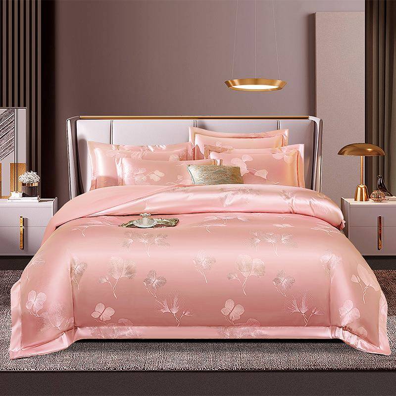 欧式天丝贡缎提花四件套婚庆莫代尔蕾丝床上用品被1.8米床单4件套