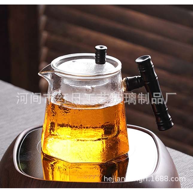 日式双内胆耐高温蒸煮茶器家用侧把玻璃壶全透明蒸汽煮茶壶电陶炉