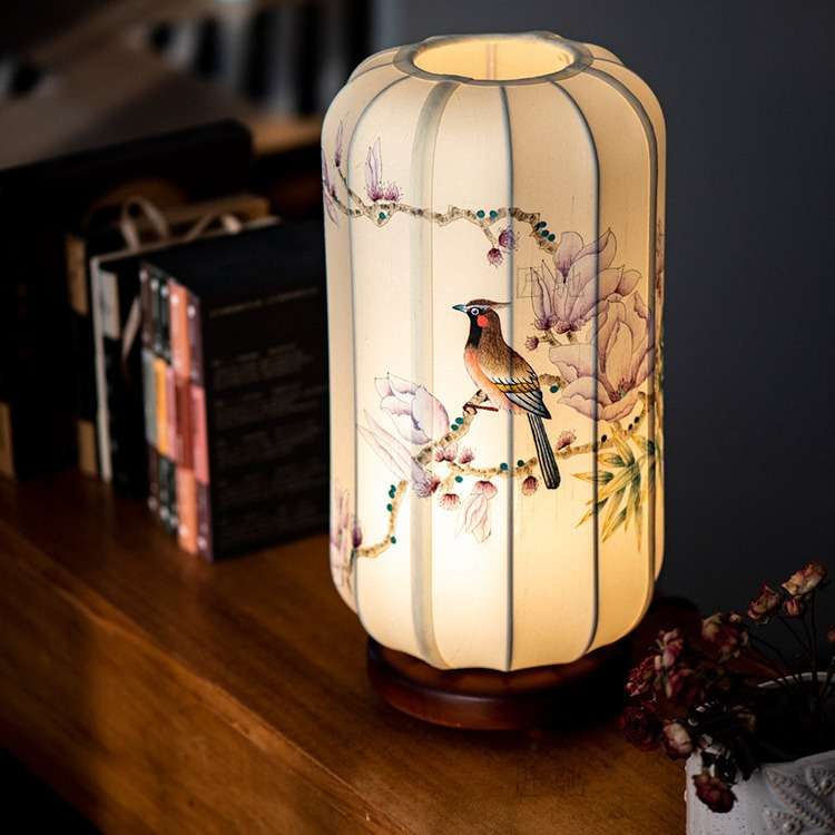 新中式布艺台灯书桌茶室客厅手绘艺术氛围灯卧室床头古典装饰桌灯