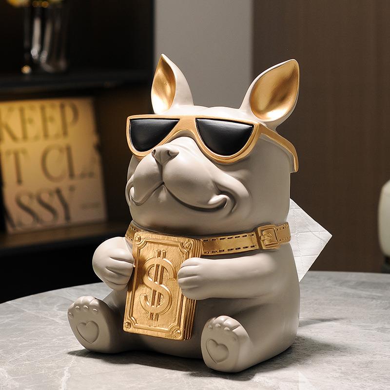 网红高颜值法斗纸巾盒客厅高档轻奢狗抽纸盒摆件茶几收纳创意现代