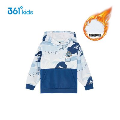 361度童装男款加绒连帽卫衣2024年秋冬新款中小童加厚休闲卫衣