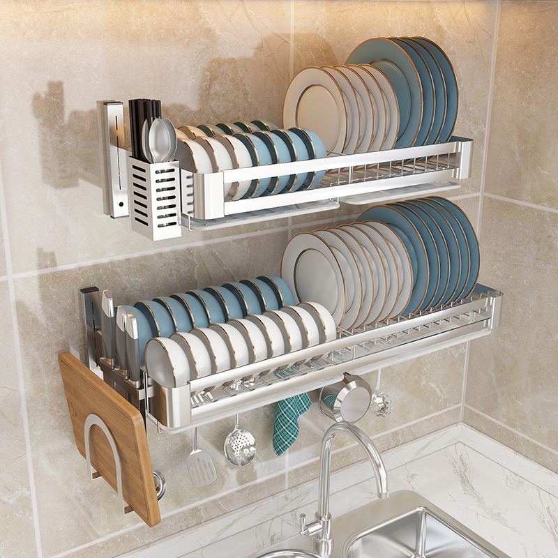 不锈钢厨房水槽置物架免打孔壁挂式碗碟收纳架洗碗槽放碗架沥水架