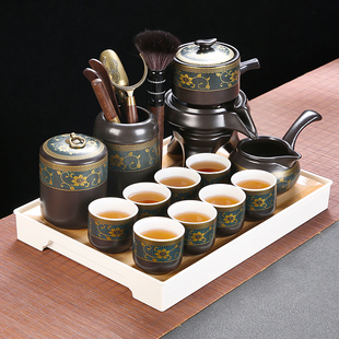 家用客厅陶瓷茶壶办公室泡茶神器 懒人石磨半全自动功夫茶具小套装