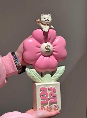 2025新款新年有钱花家用玄关氛围感发财猫艺术旺宅装饰招财摆件