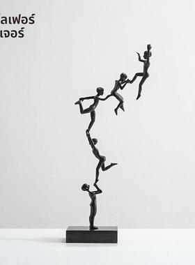 创意艺术黑色人物摆件铸铁金属托举杂技工艺品办公室书柜装饰摆设