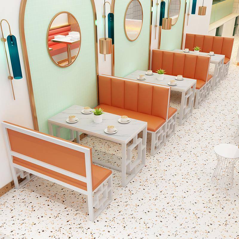 餐厅卡座休闲靠墙卡座奶茶店桌椅等候沙发靠墙小吃咖啡厅酒吧卡座