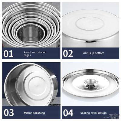 新型烤盆，打蛋器，圆形，防滑，有盖，加深盆，不锈钢，白钢盆