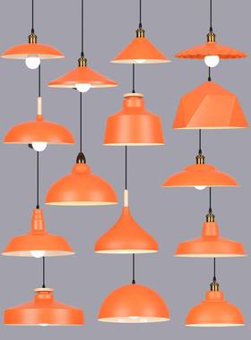 工业风橙色创意锅盖吊灯餐厅卡座餐饮店餐桌火锅店饭店铺商用灯罩