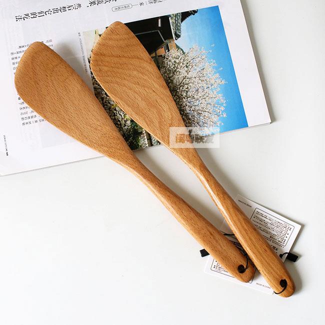 包邮 32cm长柄榉木木铲 不粘锅松饼煎铲 带挂孔收纳斜角原木铲子
