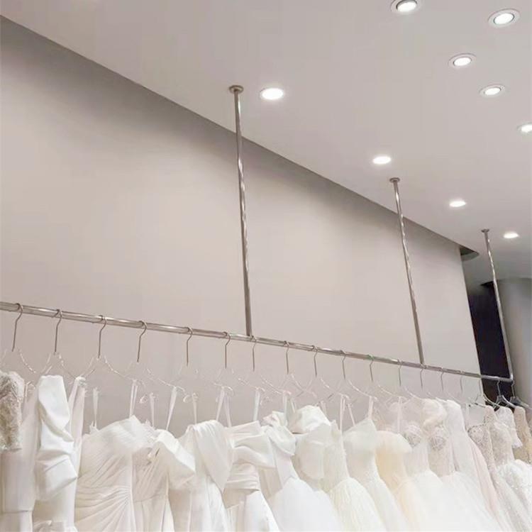 不锈钢婚纱悬挂吊架拉丝银影楼礼服u型挂衣杆高档服装店货架定制