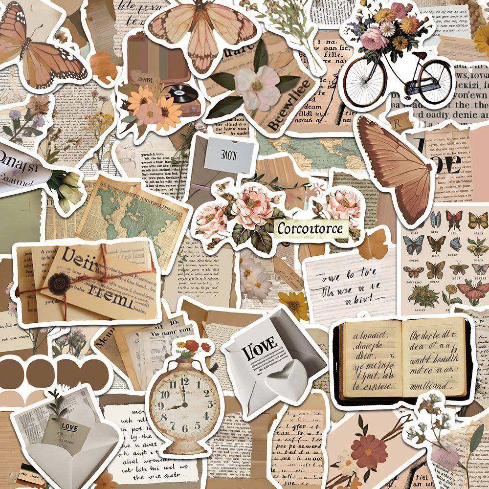 新款152张复古贴纸英文字母报纸精美欧美风不重复手帐PVC防水贴