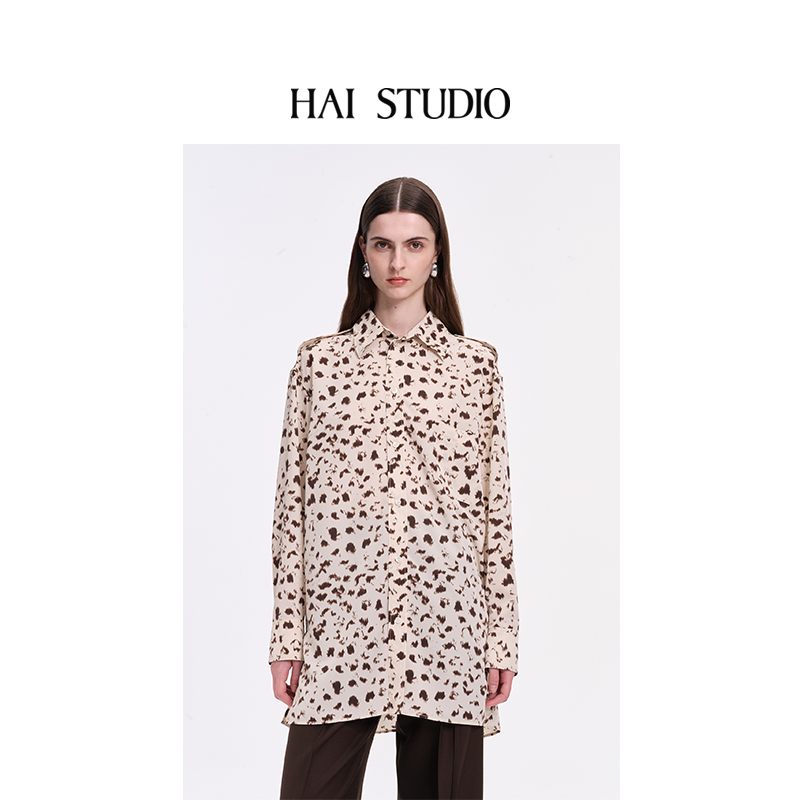 设计师品牌棕色印花法式衬衫