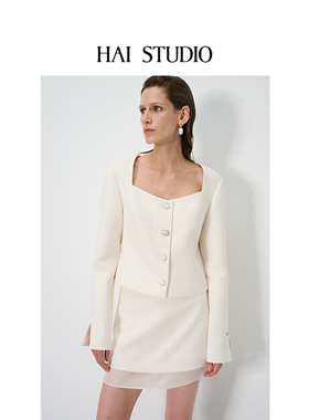 HAI STUDIO春夏新女士粗花呢短外套 优雅小香风短夹克小众设计感