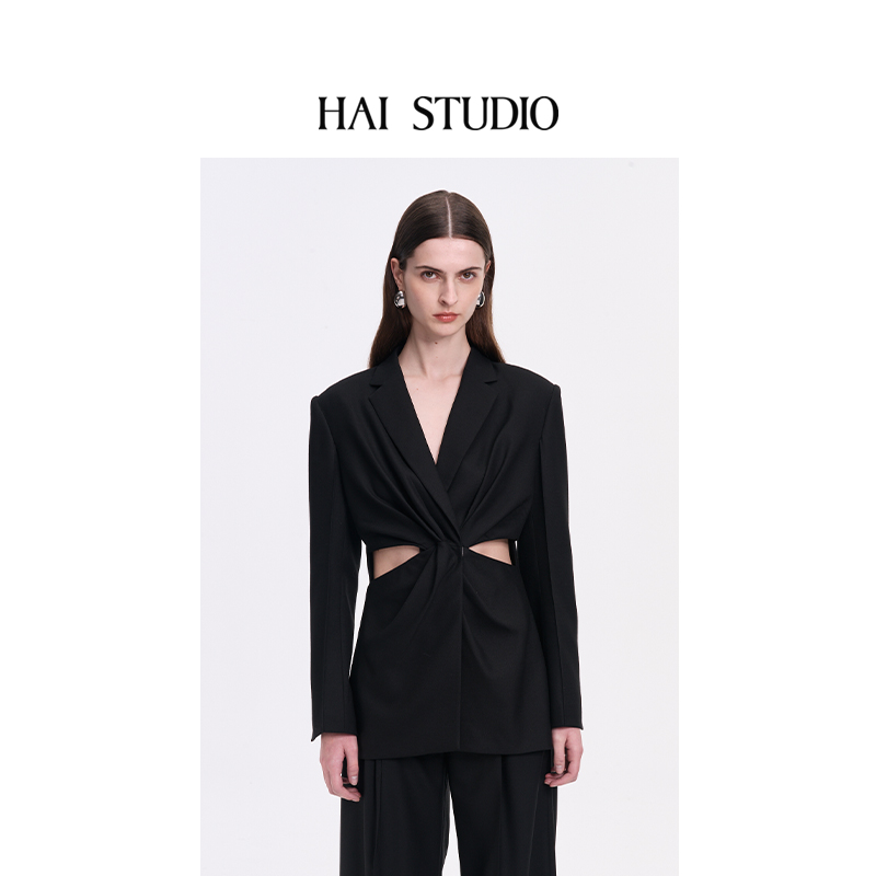 HAI STUDIO秋冬  女士镂空腰立裁西装 修身露腰外套