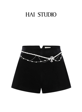 HAI STUDIO秋冬 女士黑色丝绒腰链短裤