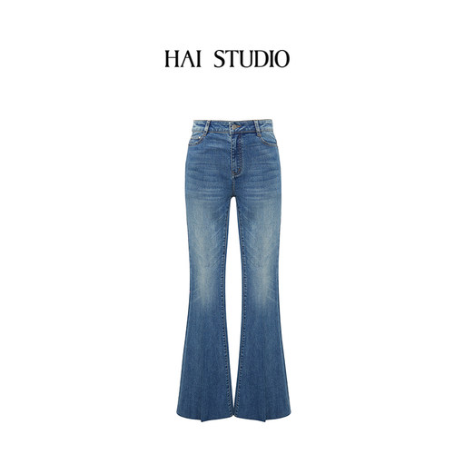 HAI STUDIO秋冬女士牛仔喇叭裤 修身微喇牛仔裤 复古设计休闲长裤