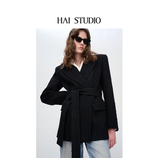 系带羊毛外套 女士羊毛枪驳领短大衣 HAI STUDIO2025秋冬新品