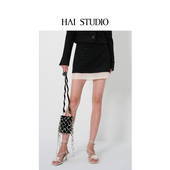 HAI STUDIO春夏女粗花呢拼纱短裙 优雅拼接撞色设计感半身裙半裙