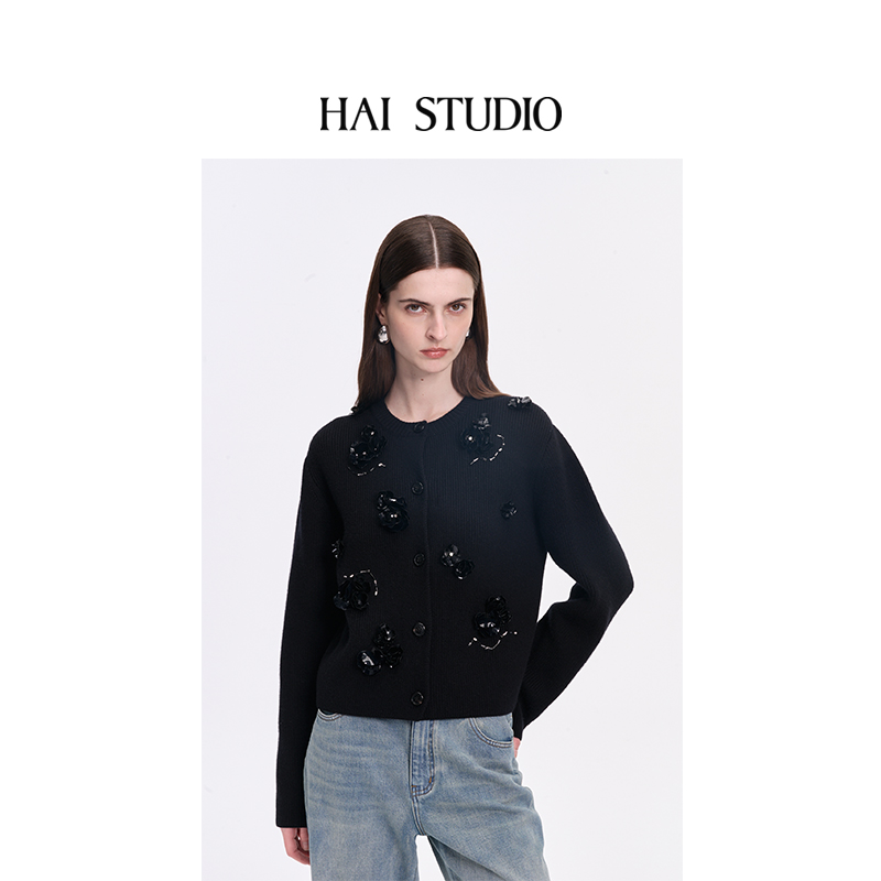 秋冬女士羊毛针织衫立体花开衫