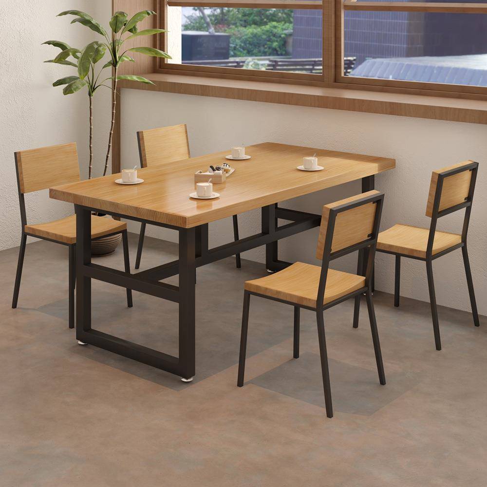 员工铁艺实木餐桌吃饭餐厅长方形10食堂桌椅组合家用39桌子简约