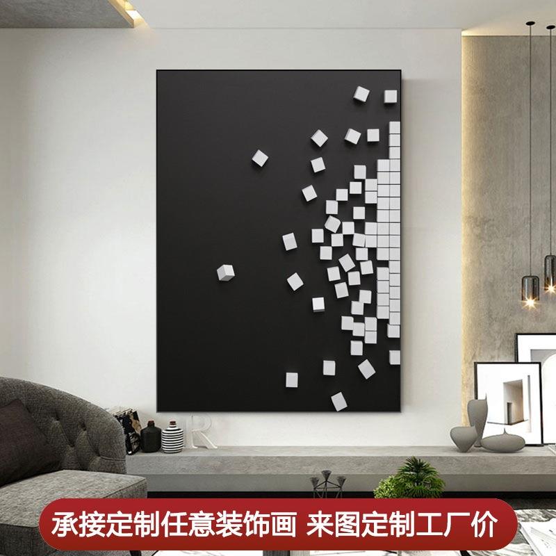 入户玄关装饰画极简立体木块艺术手绘挂画高级感竖版实物立体壁画
