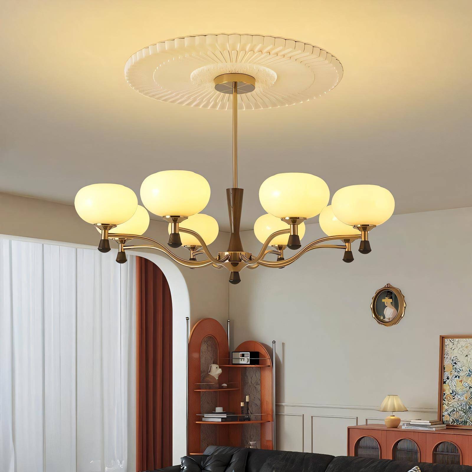 法式中古柿子美式复古客厅吊灯餐厅卧室书房间灯具玻璃南洋风主灯