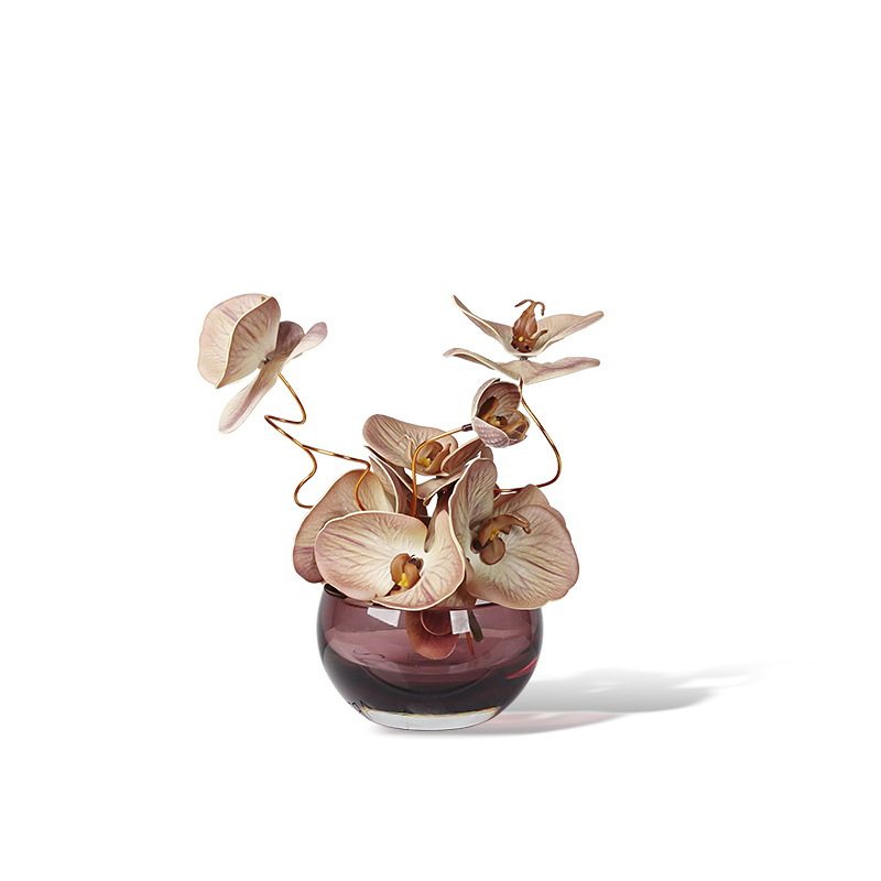 现代轻奢玻璃花瓶插花仿真花小清新圆形小花器洽谈桌茶几家居摆件