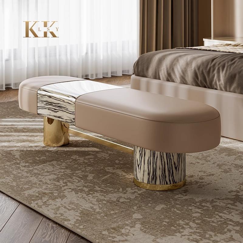 KKLSY式现代轻奢主卧床尾凳设计师储物真皮豪宅大平层床尾凳C