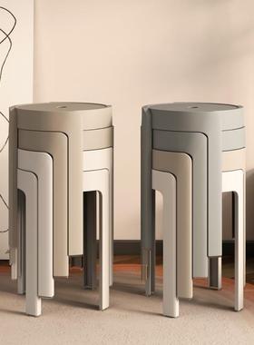 网红塑料凳子加厚家用椅子可叠放圆凳现代简约餐桌高板凳风车胶凳