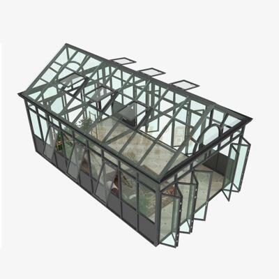 别墅铝合金人字顶阳光房花园屋顶PVB夹胶玻璃抗风隔热防晒玻璃屋