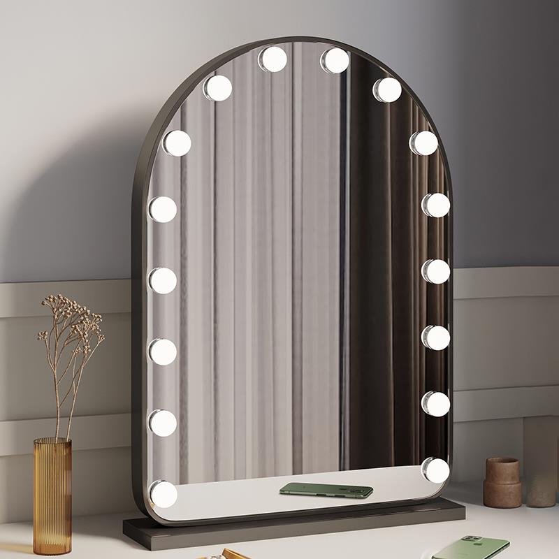 网红化妆台化妆镜壁挂台式桌面挂墙家用卧室led带灯智能镜子大号