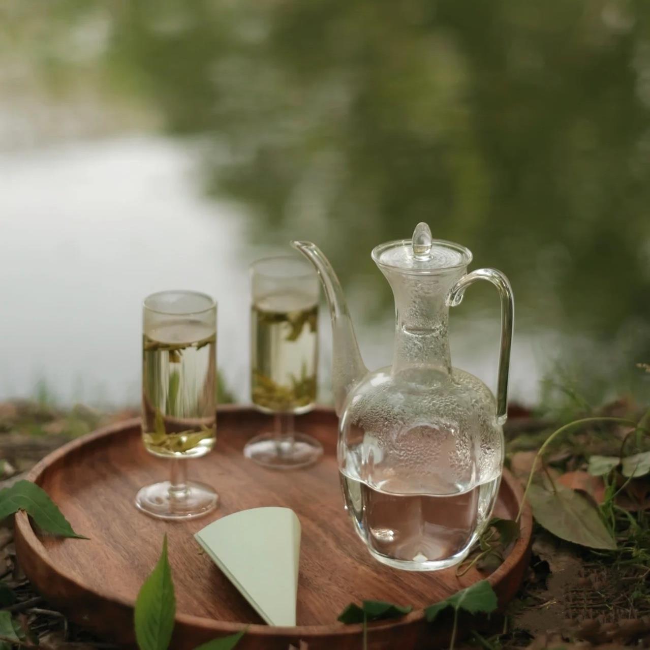 高脚绿茶杯杯玻璃茶壶仿宋执壶宋代酒杯猴魁新中式冷泡茶具