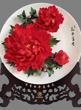 洛阳牡丹瓷洛阳红装饰摆件玄关办公室客厅桌面摆件高档商务礼品