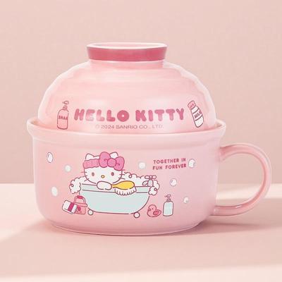 Kitty陶瓷泡面碗带盖卡通可爱学生宿舍饭碗耐高温凯蒂猫餐具家用