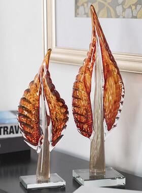 现代轻奢手工雕刻琉璃树叶摆件高档客厅玄关酒柜家居桌面装饰品